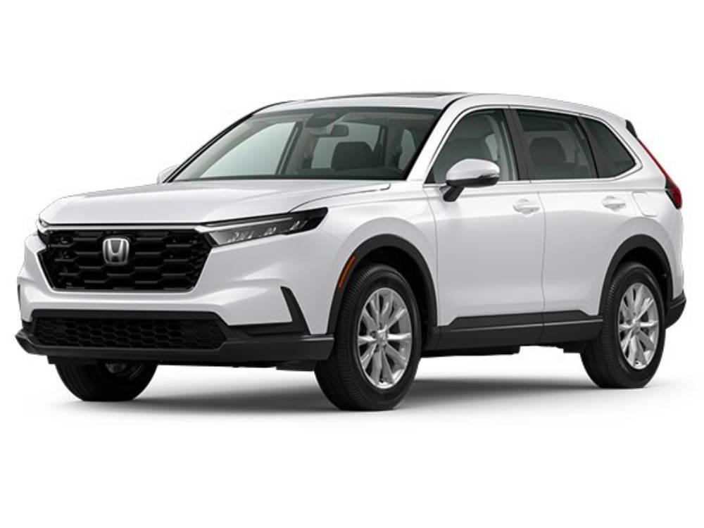 A white Honda CR-V SUV is shown from a front-side angle on a plain white background, perfect for South Jordan drivers seeking reliable style and easy Honda maintenance.